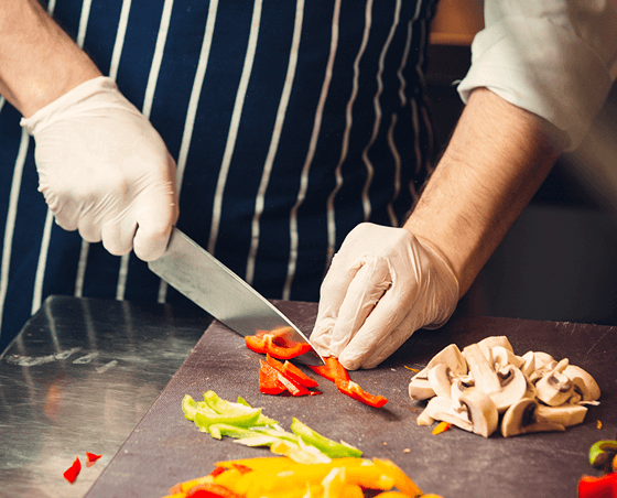 Fresh vegetables being sliced